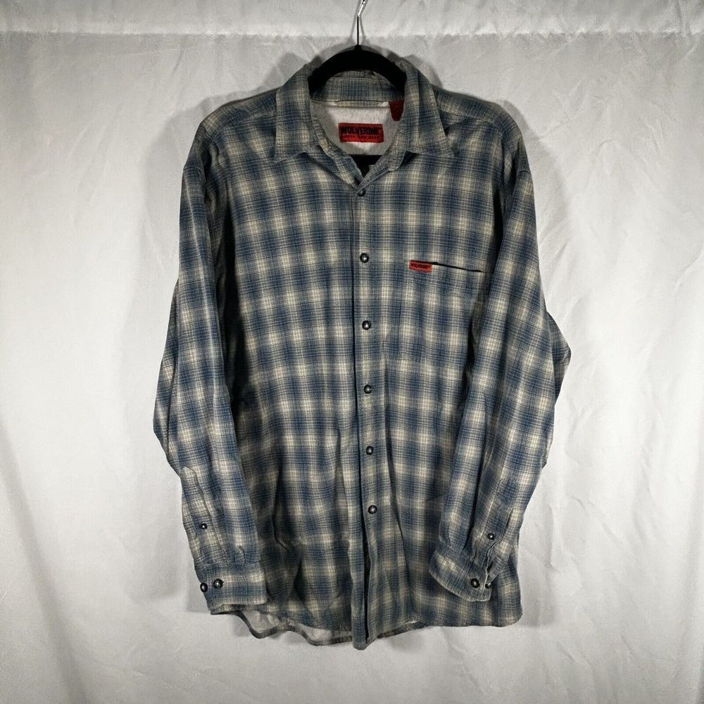 Wolverine Flannel Shirt Men's Medium Blue Grey Plaid Long Sleeve Button Down